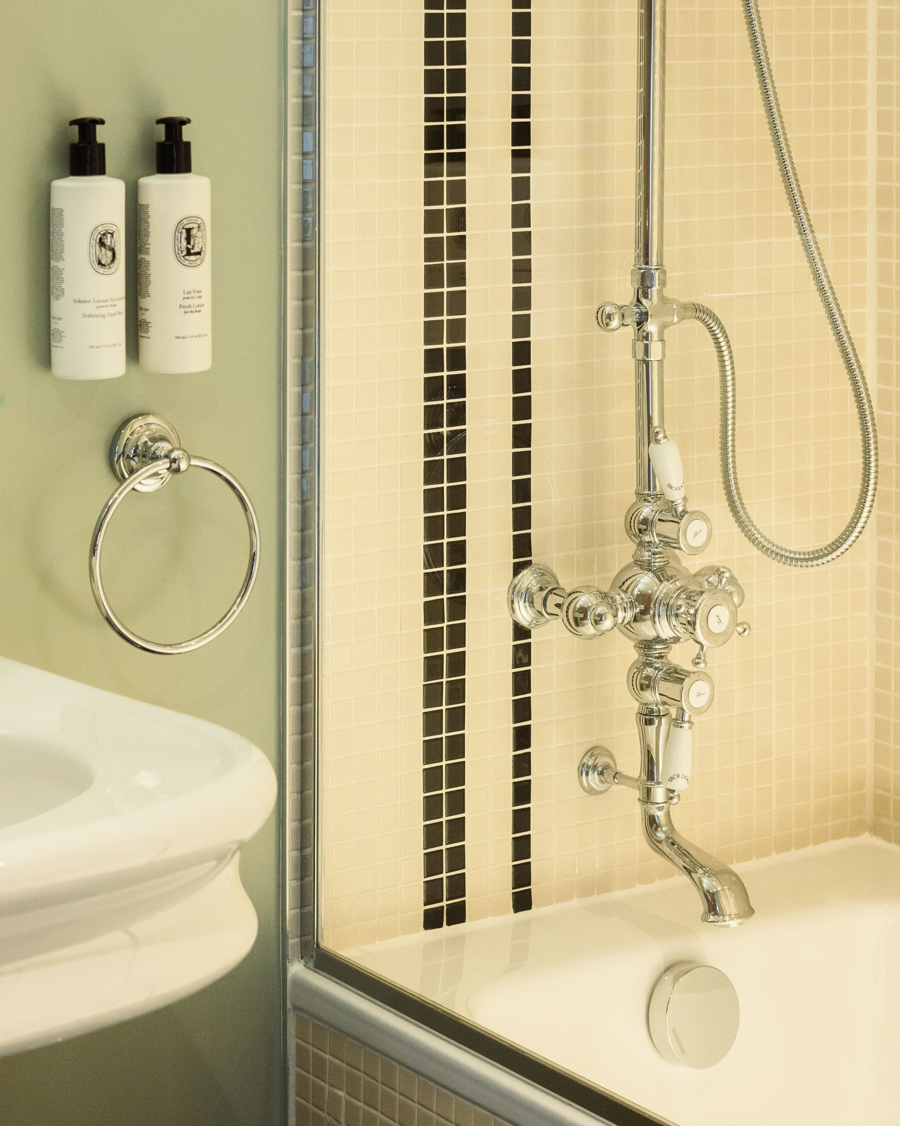 hair dryer, bathrobes, towels, soap