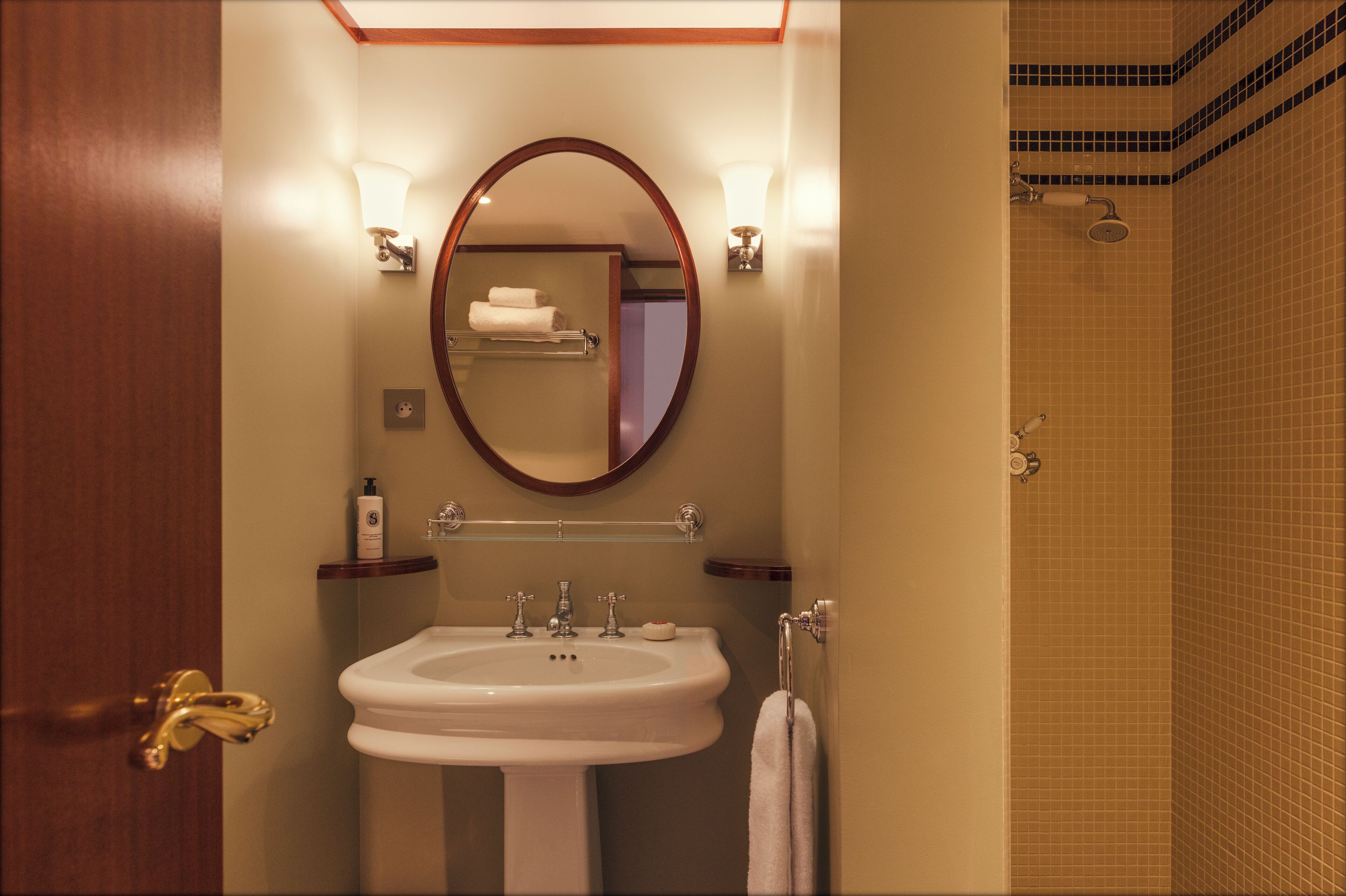 hair dryer, bathrobes, towels, soap