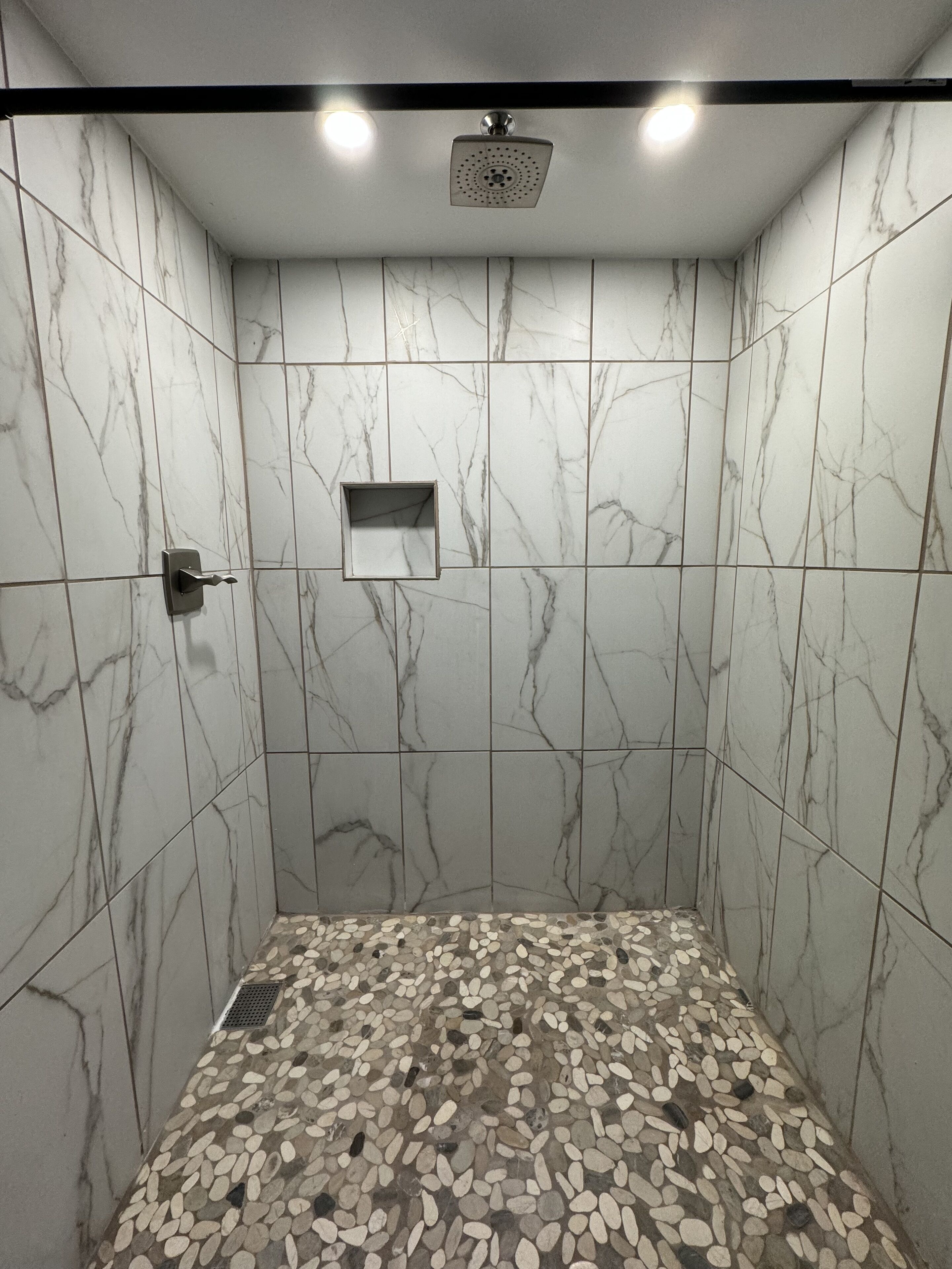 suite, 1 king bed, non smoking, refrigerator & microwave (walk-in shower) | bathroom | combined shower/bathtub, hair dryer, towels