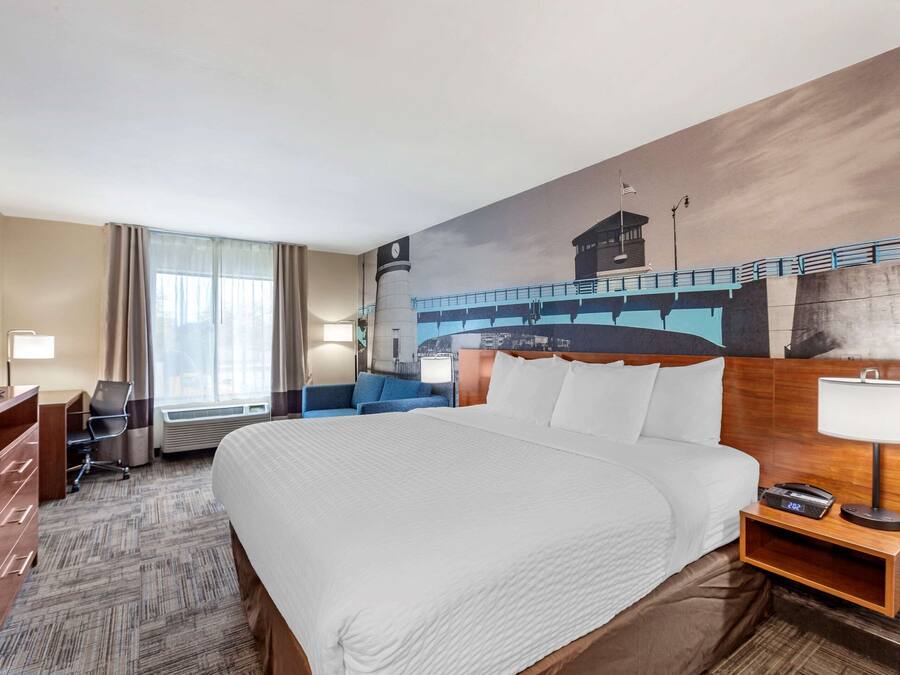 Premium bedding, memory-foam beds, desk, blackout curtains