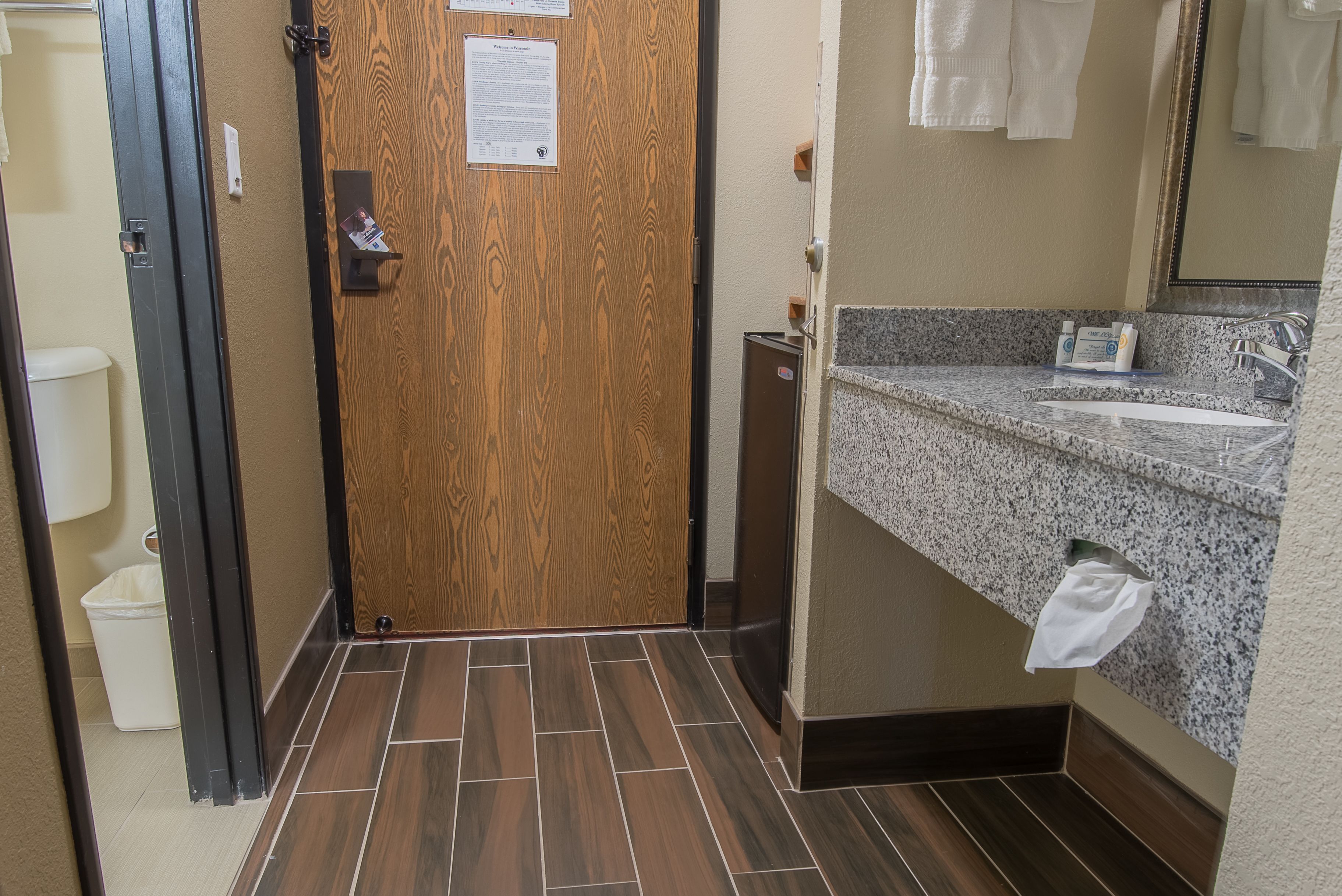 premium bedding, memory-foam beds, desk, blackout curtains