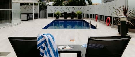 Outdoor pool, pool loungers
