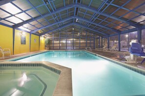 Indoor pool, open 9:00 AM to 11:00 PM, sun loungers