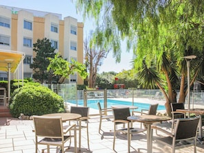Outdoor pool, pool loungers