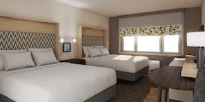 Standard Room, 2 Queen Beds, Mobility Accessible (Accessible Tub) | Desk, laptop workspace, blackout drapes, iron/ironing board