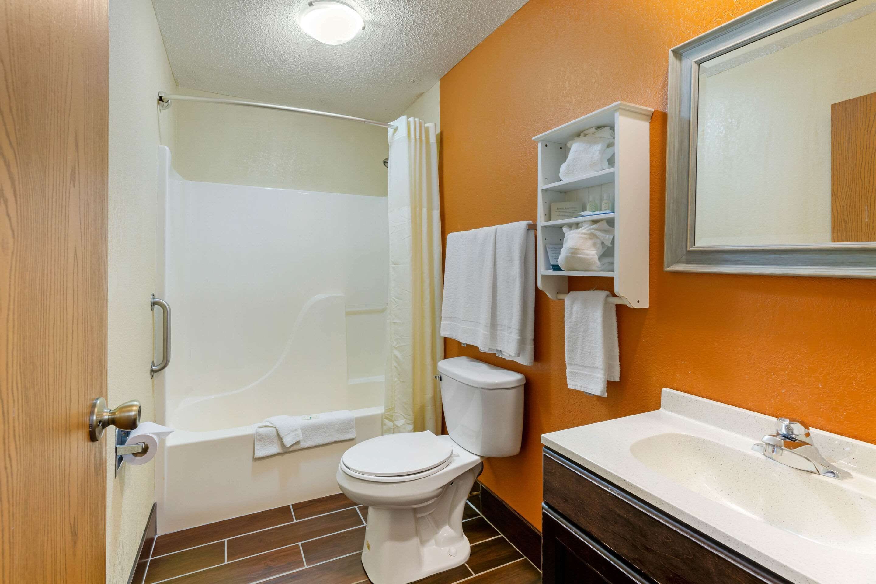 combined shower/bathtub, free toiletries, hair dryer, towels