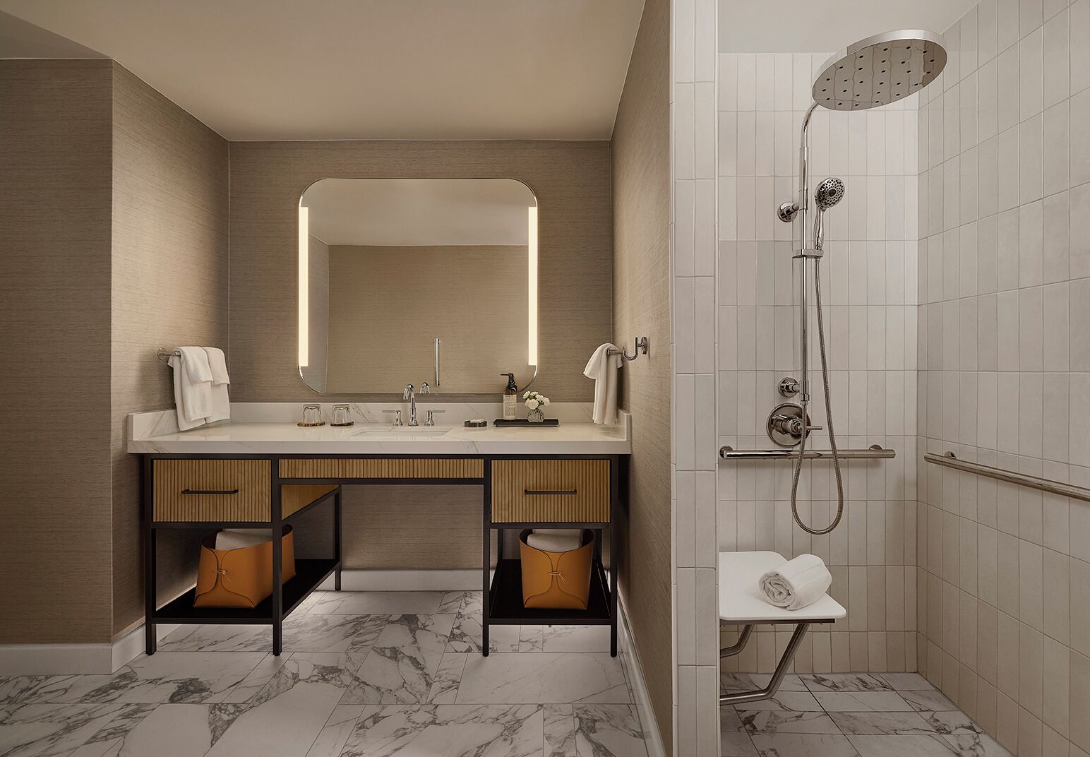 Room, 2 Queen Beds, Accessible (Shower) | Bathroom | Combined shower/bathtub, free toiletries, hair dryer, bathrobes