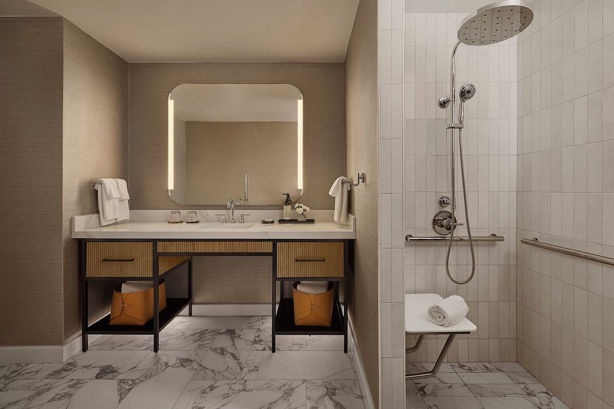 Room, 2 Queen Beds, Accessible (Shower) | Bathroom | Combined shower/tub, free toiletries, hair dryer, bathrobes