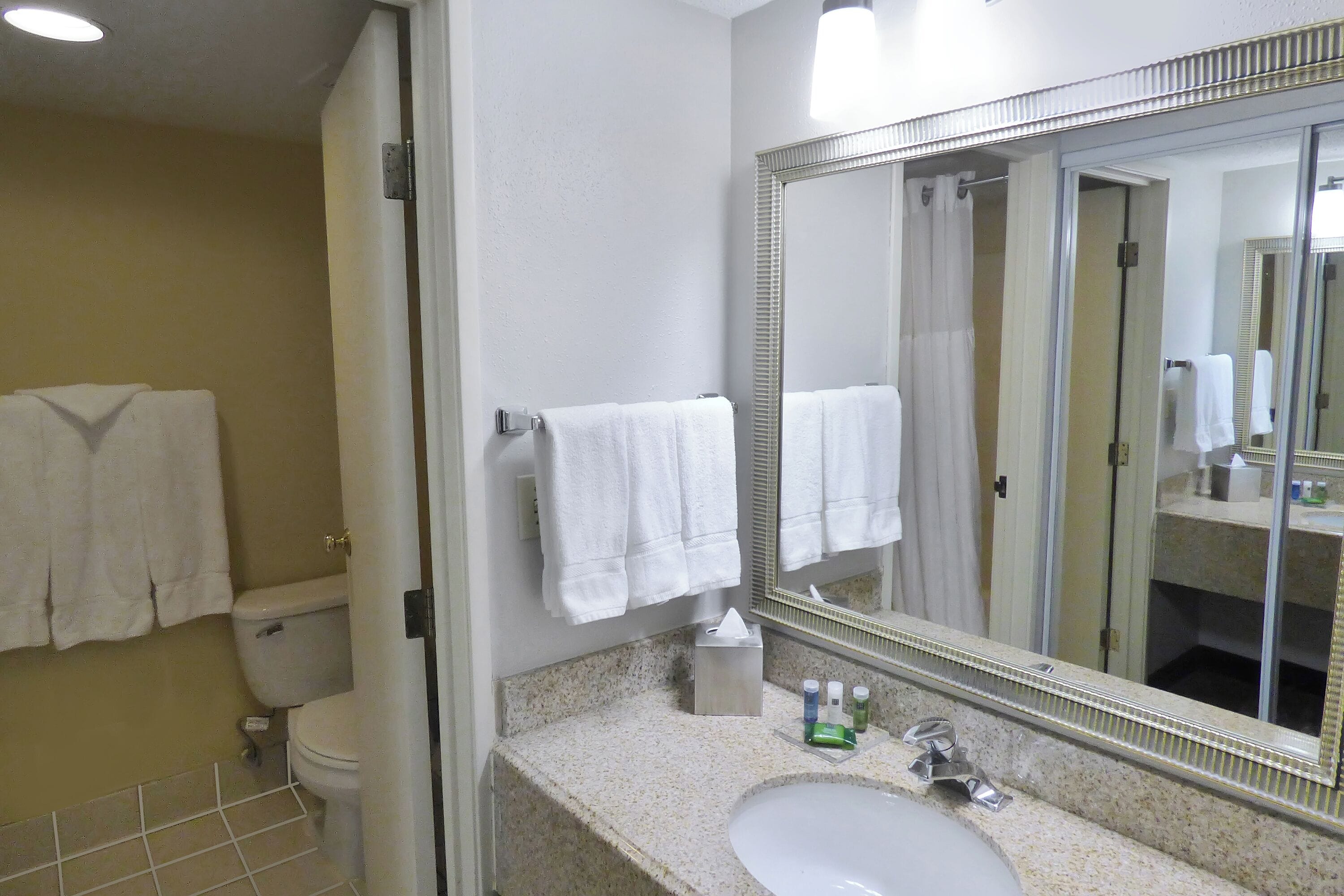 Combined shower/tub, eco-friendly toiletries, hair dryer, towels
