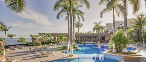 2 outdoor pools, open 8:00 AM to 8:00 PM, free cabanas, pool umbrellas