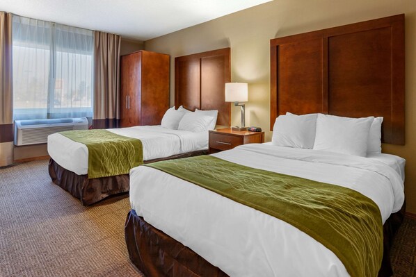 Room, 2 Double Beds, Accessible, Non Smoking | Desk, laptop workspace, iron/ironing board, rollaway beds