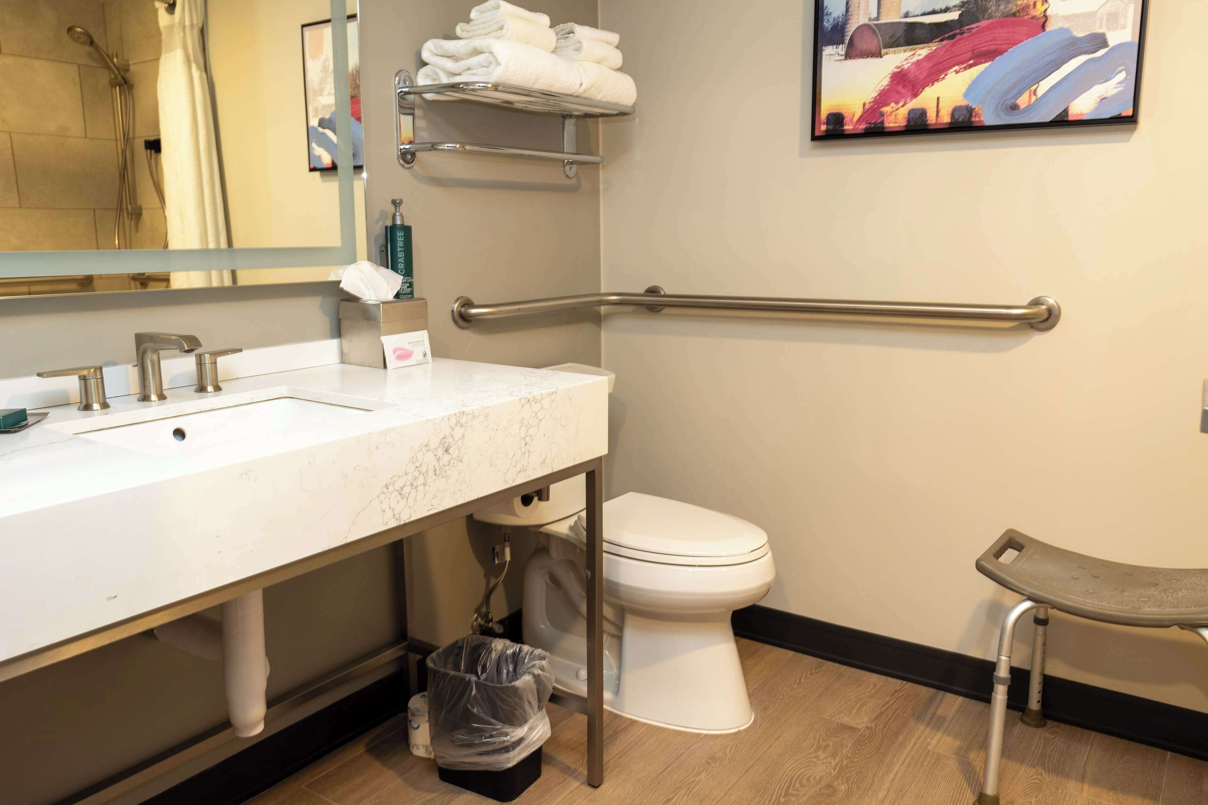 room, 1 king bed, accessible, bathtub (mobility & hearing) | bathroom | combined shower/bathtub, eco-friendly toiletries, hair dryer, towels