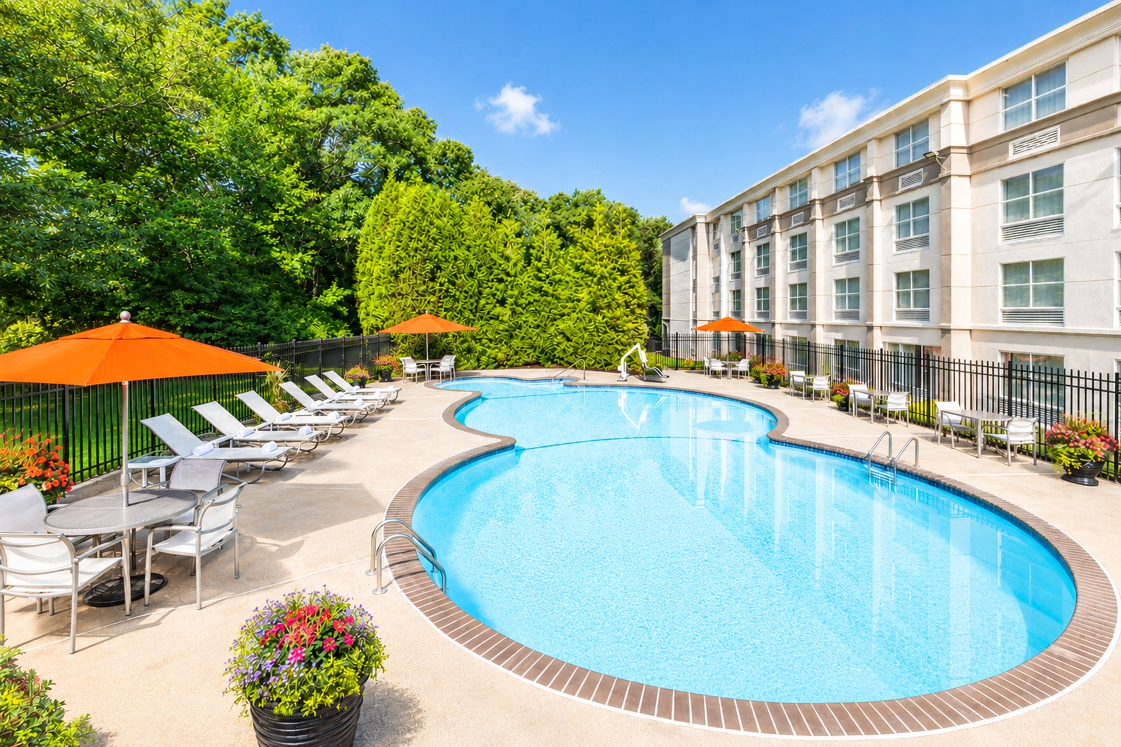 Outdoor pool, pool loungers