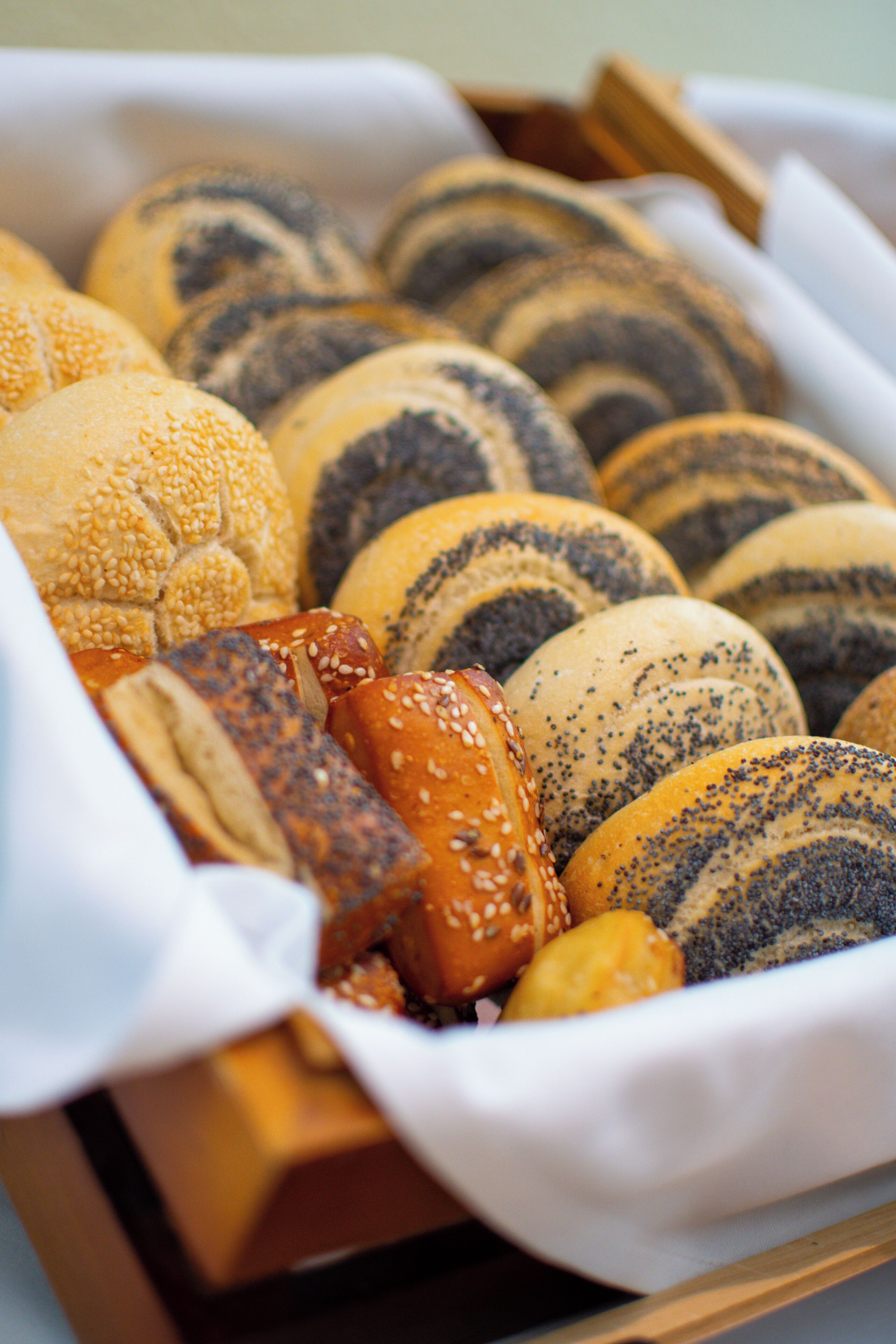 A variety of baked goods in a tray.