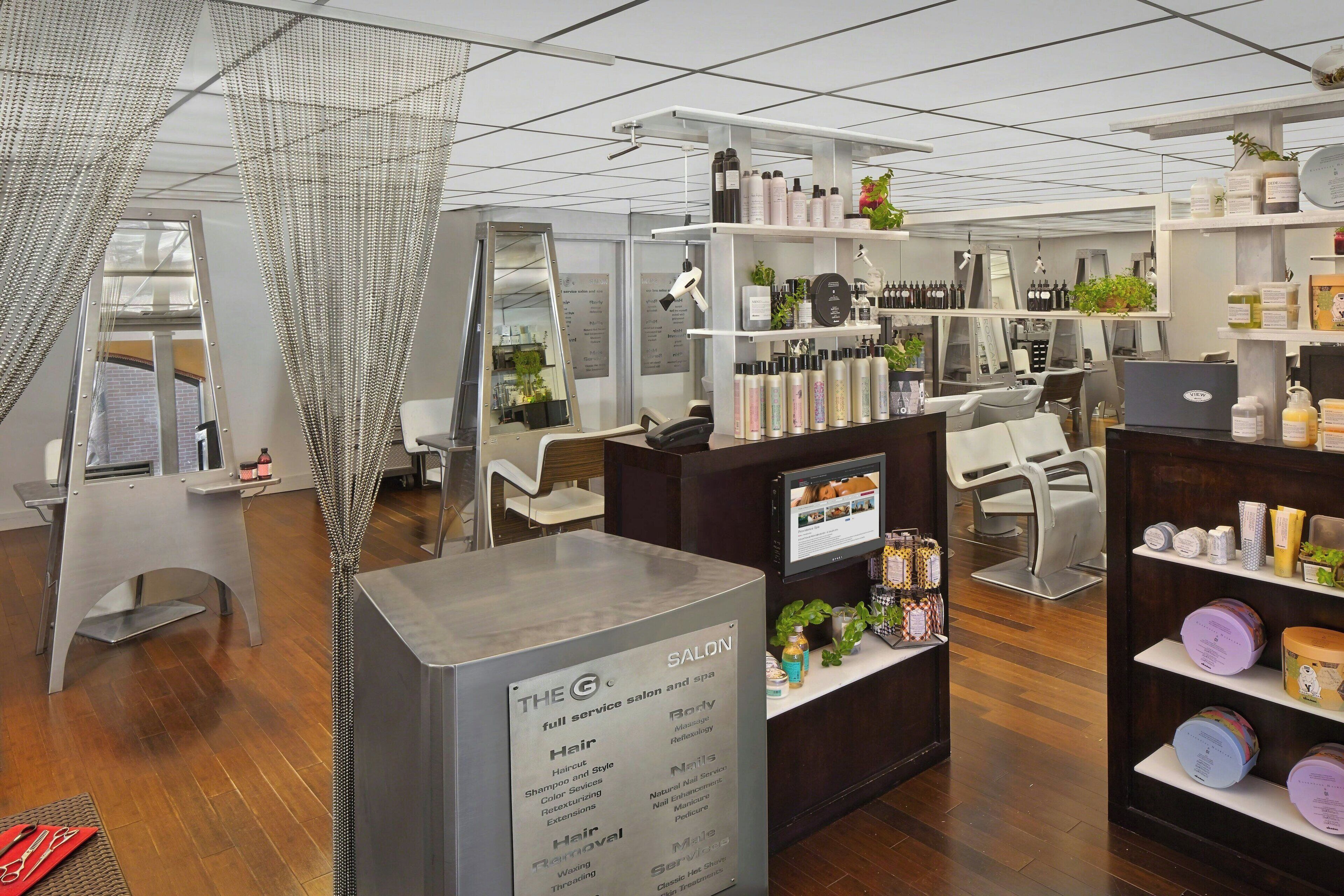 A salon with a full service menu including hair, nails, and spa services.