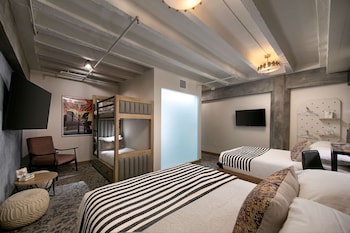 Studio, Multiple Beds | Desk, laptop workspace, iron/ironing board, free cribs/infant beds at The Wayfarer Downtown LA, Tapestry Collection by Hilton
