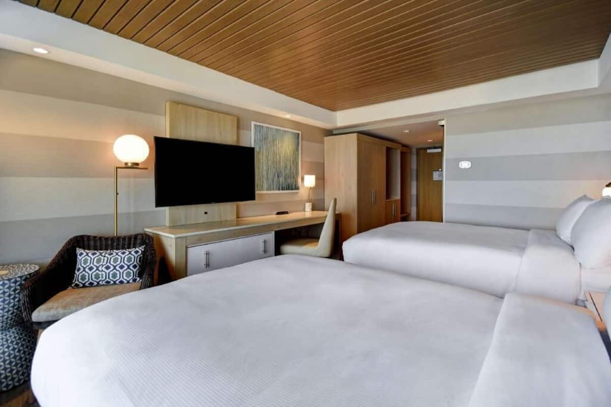 Down comforters, pillowtop beds, in-room safe, desk