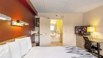 Desk, laptop workspace, cribs (free), WiFi (free)