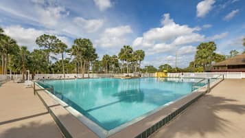 Outdoor pool, open 10:00 AM to 9:30 PM, sun loungers