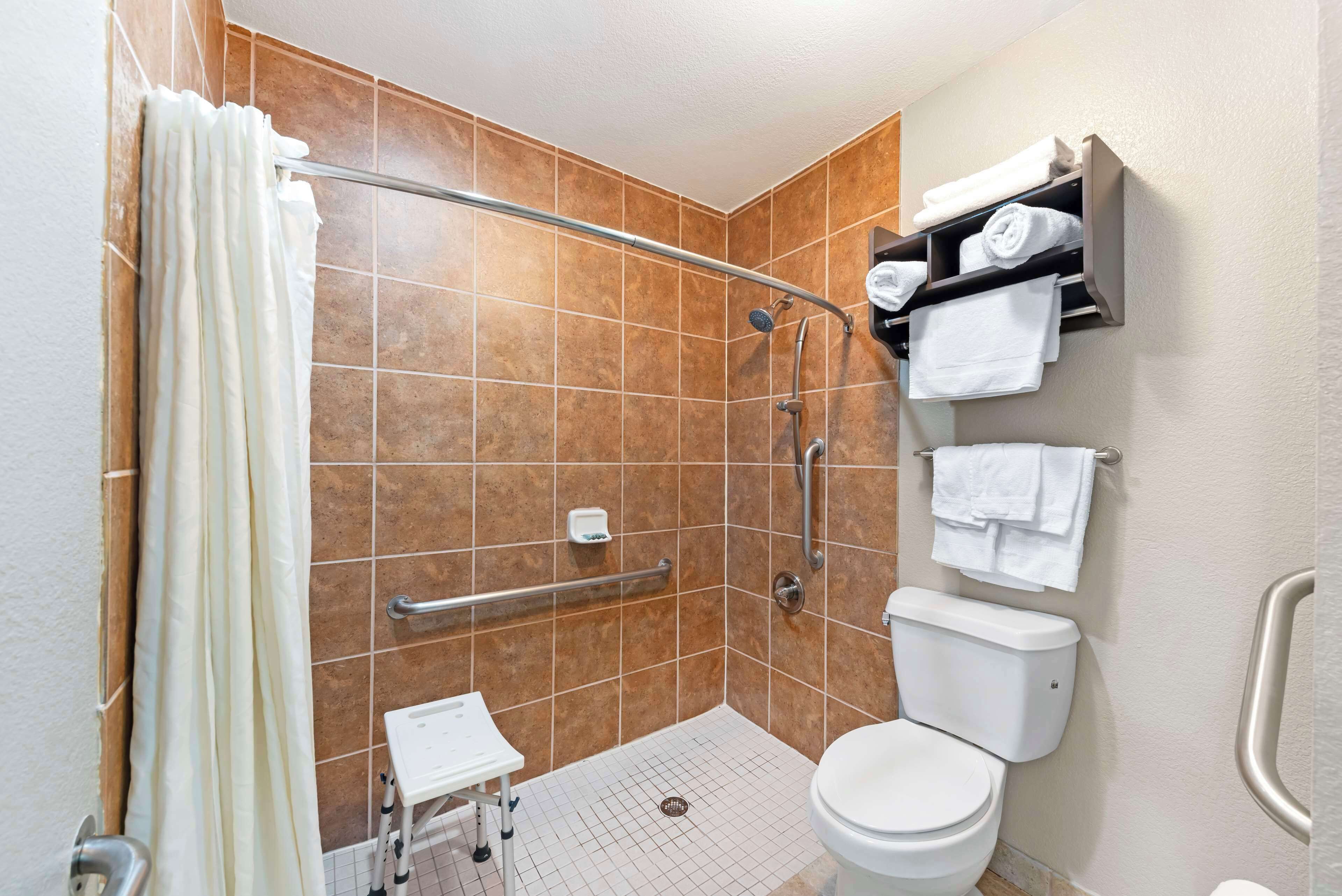 standard room, 1 king bed, accessible, refrigerator & microwave (with sofabed) | bathroom | combined shower/bathtub, free toiletries, hair dryer, towels