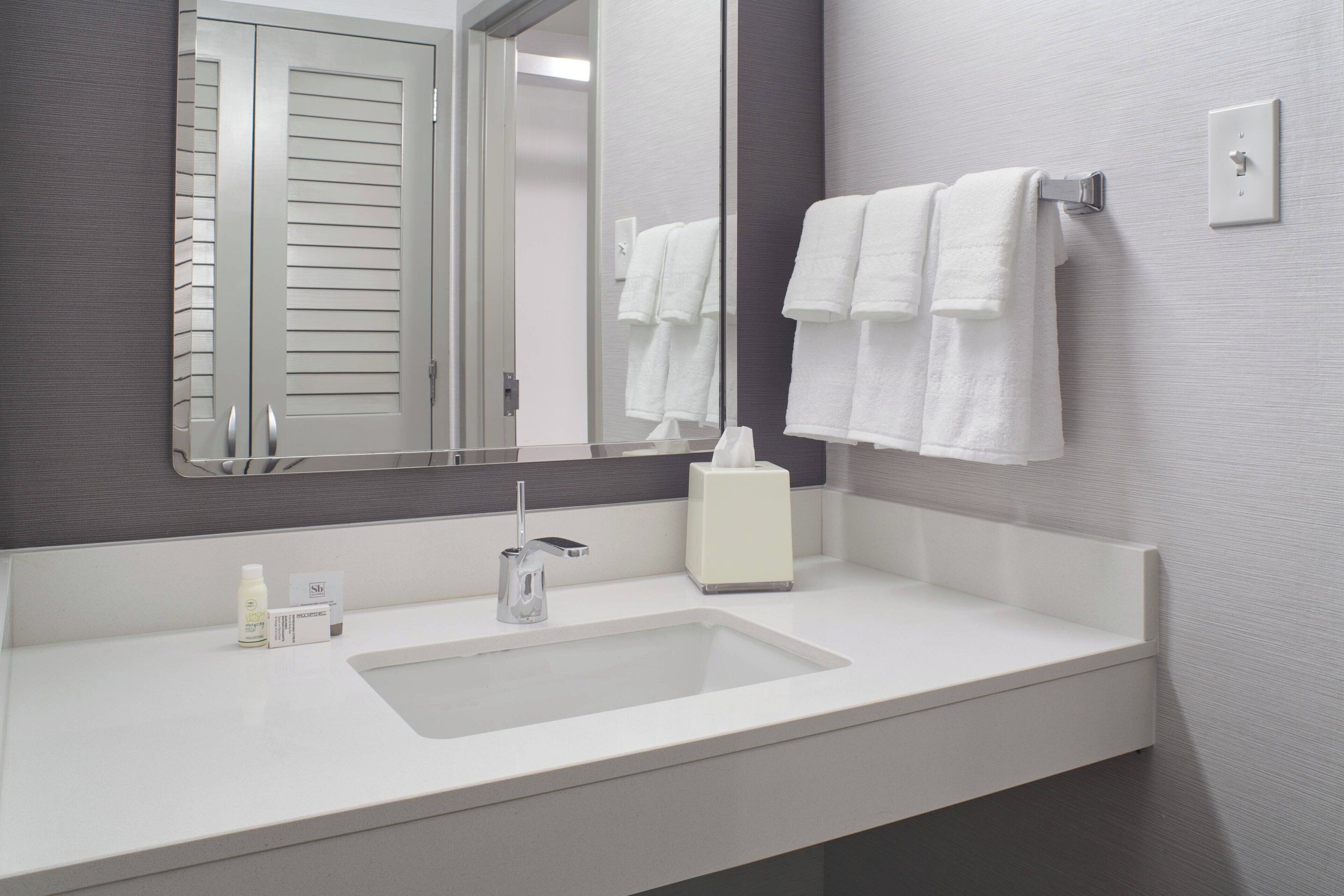 combined shower/bathtub, free toiletries, hair dryer, towels