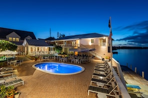 Outdoor pool, sun loungers