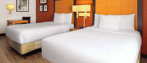 Premium bedding, pillowtop beds, desk, blackout drapes