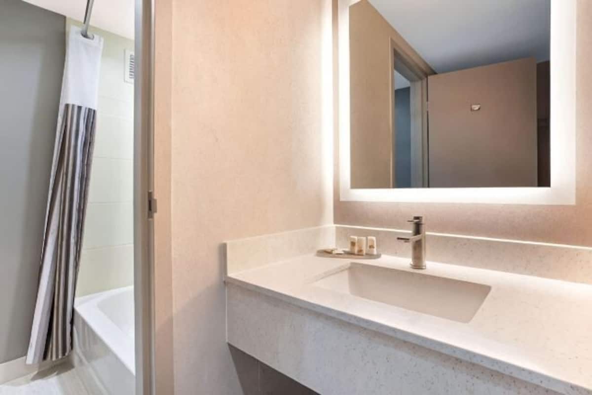 Bathroom | Combined shower/tub, free toiletries, hair dryer, towels
