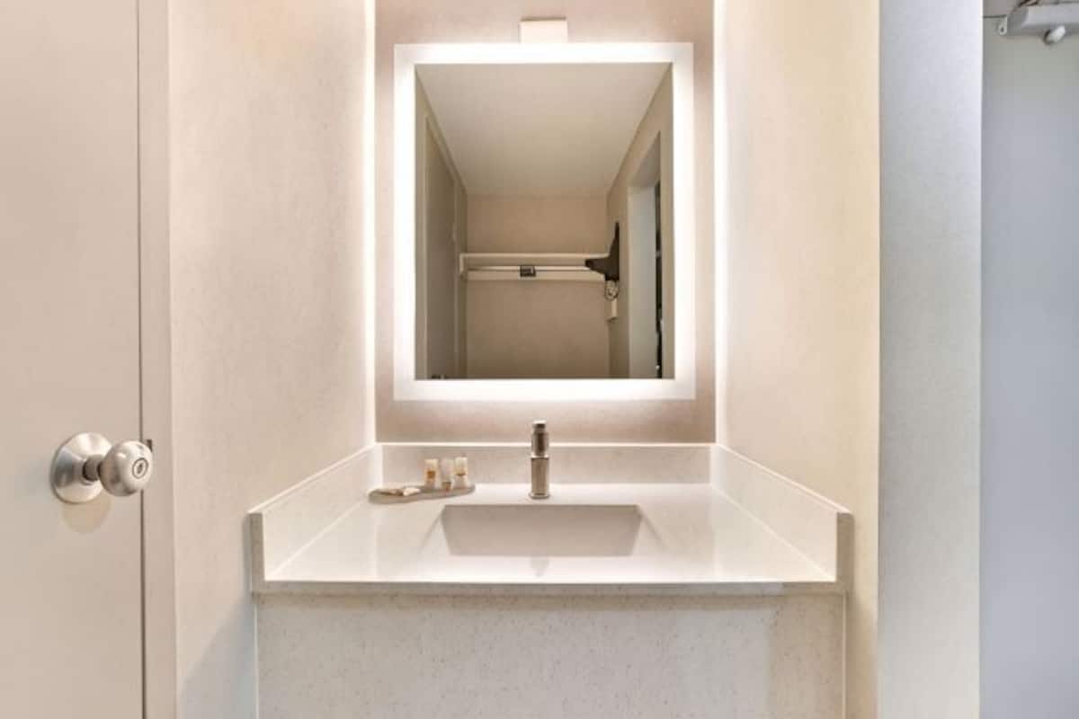 Bathroom | Combined shower/tub, free toiletries, hair dryer, towels