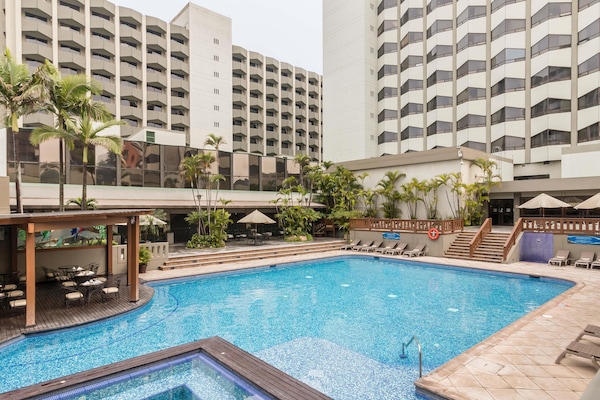 Outdoor pool, sun loungers