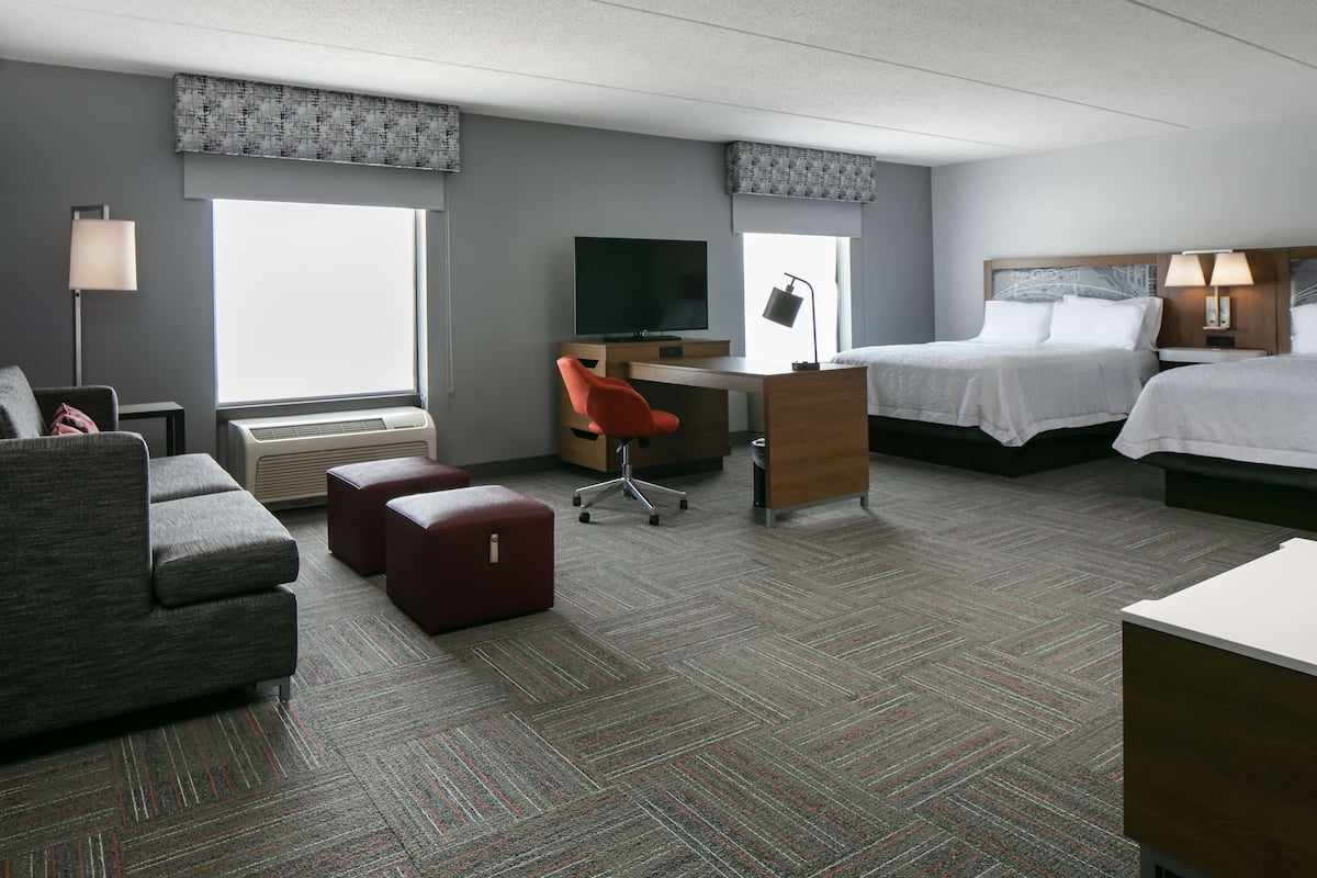 suite, 2 queen beds, non smoking | living area | 37-inch flat-screen tv with cable channels, tv, pay films