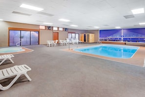 Indoor pool, open 10:00 AM to 10:00 PM, sun loungers