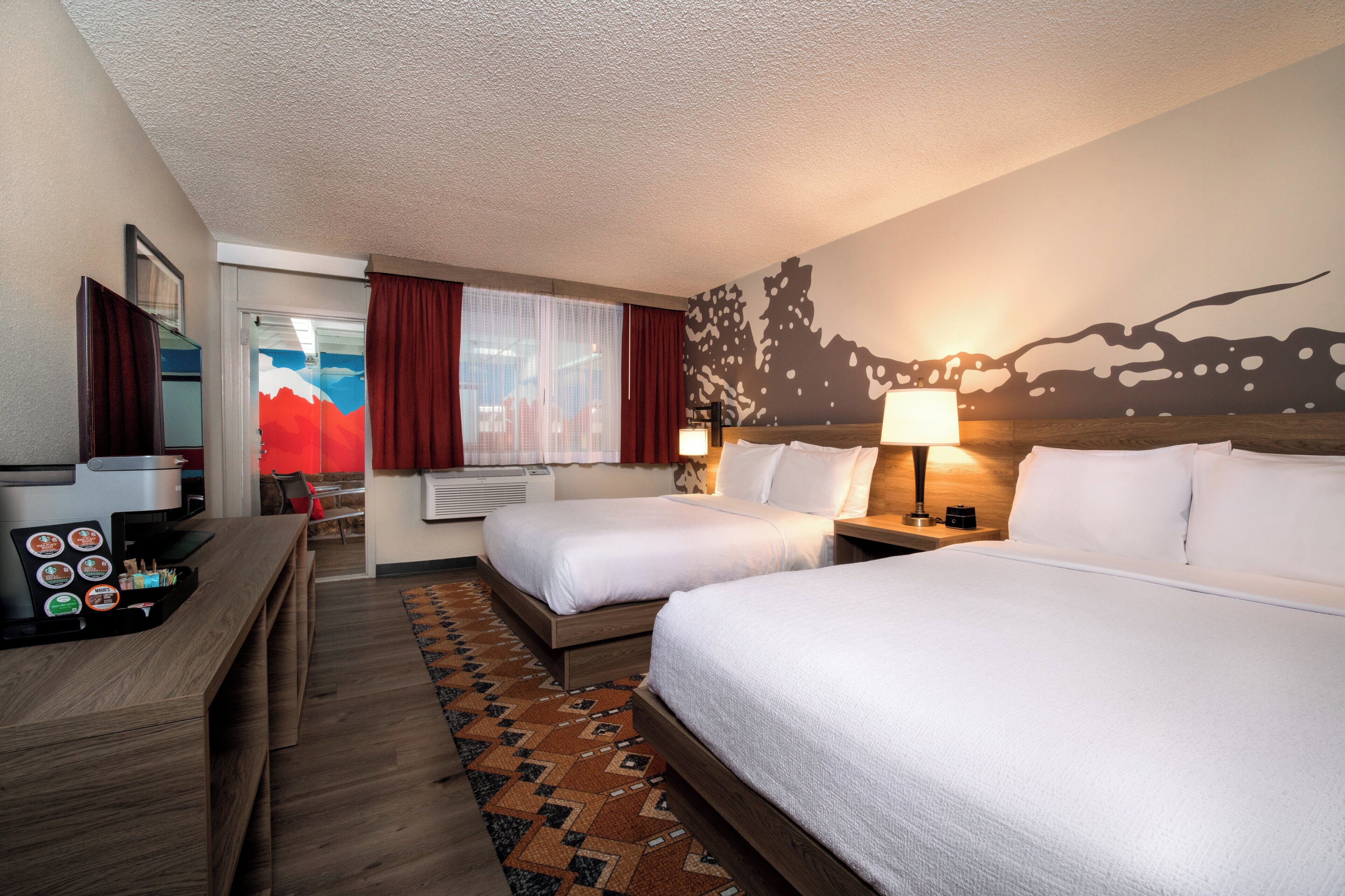 standard room, 2 queen beds, pool view, ground floor | desk, blackout curtains, iron/ironing board, free cots/infant beds