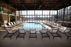 Indoor pool, seasonal outdoor pool, pool loungers