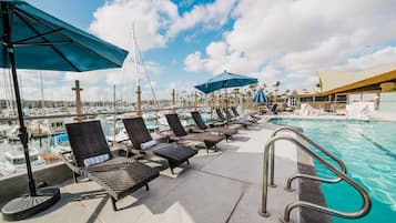 Outdoor pool, open 7:00 AM to 10:00 PM, pool umbrellas, sun loungers