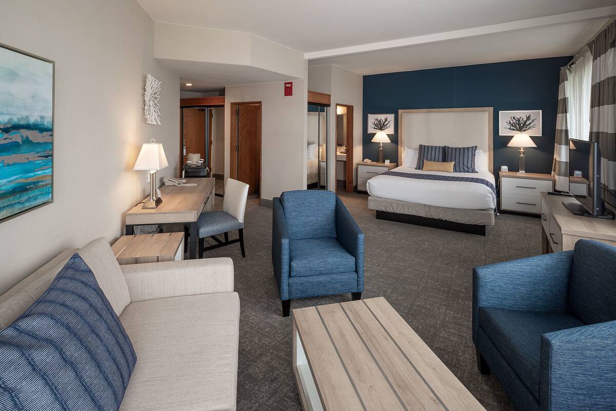 Executive Studio Suite, 1 King Bed with Sofa bed, Refrigerator & Microwave, Ground Floor | Hypo-allergenic bedding available, in-room safe, desk, laptop workspace
