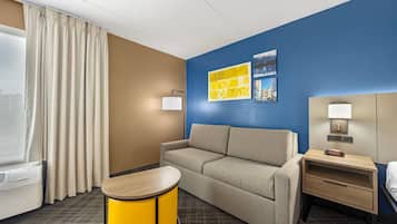 Desk, laptop workspace, iron/ironing board, free cots/infant beds