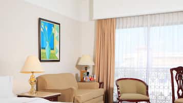 Premium bedding, down comforters, pillowtop beds, in-room safe