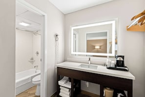 Eco-friendly toiletries, hair dryer, towels