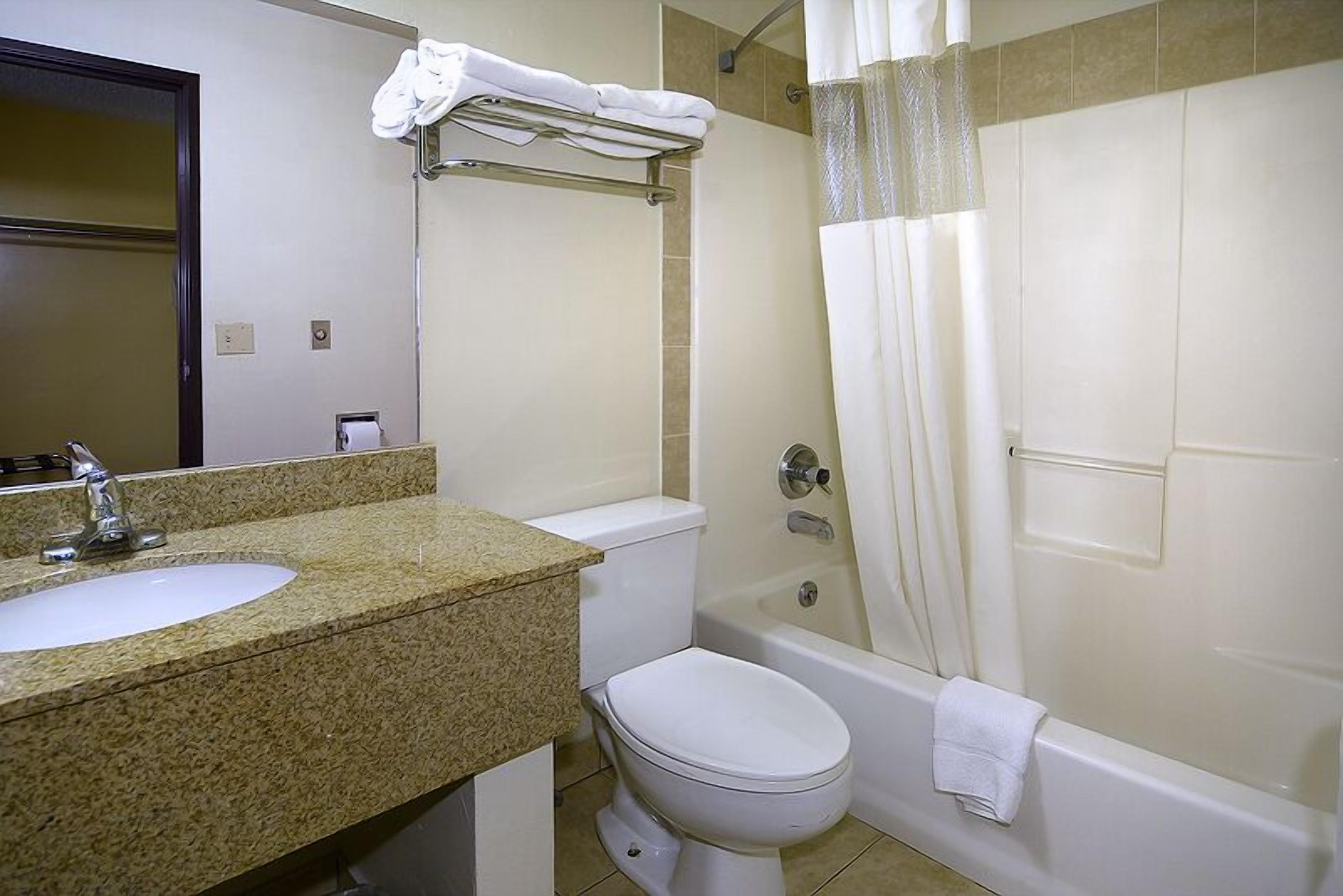 Une salle de bain avec un lavabo, des toilettes et une baignoire.