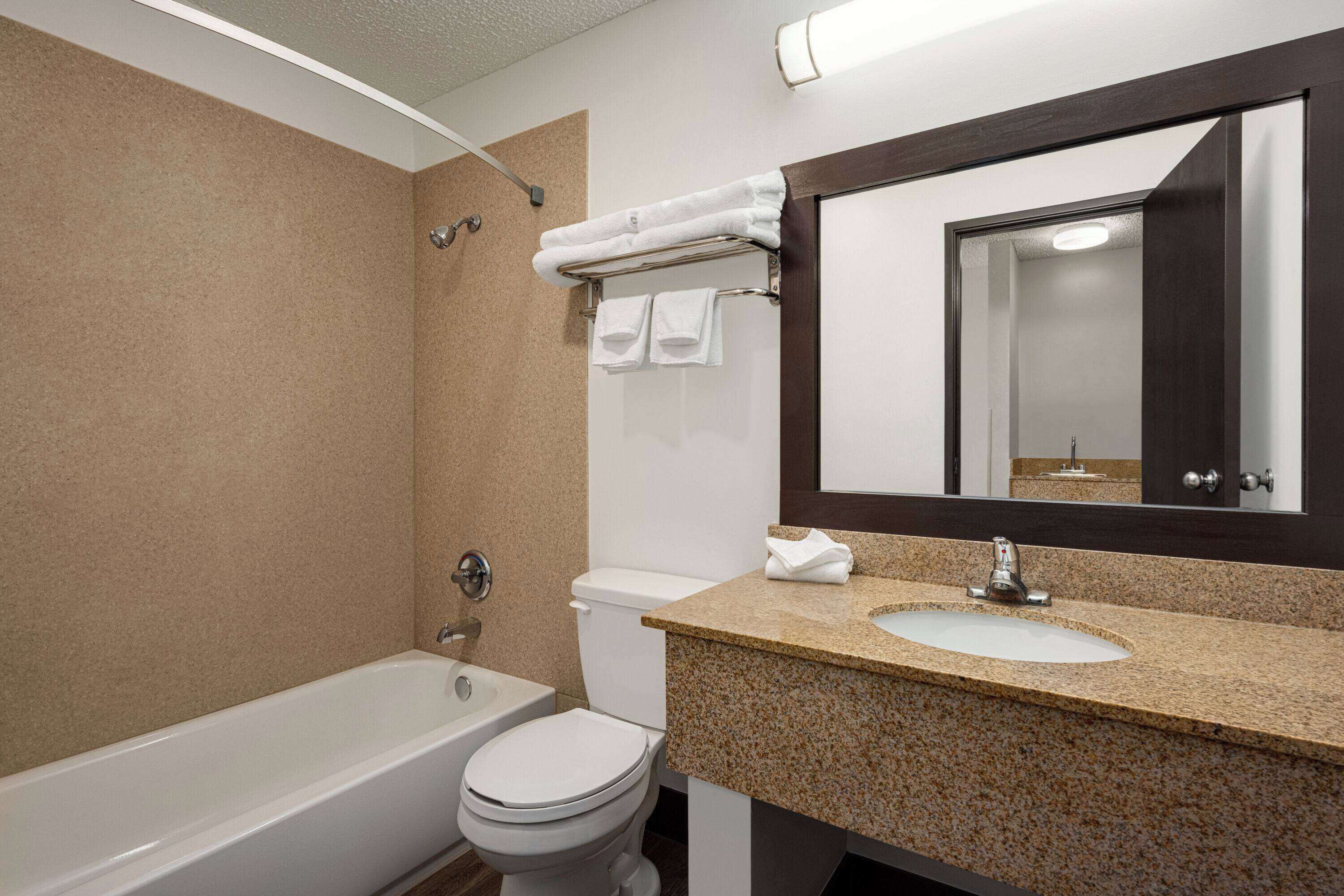 studio suite, multiple beds, non smoking | bathroom | combined shower/bathtub, free toiletries, hair dryer, towels