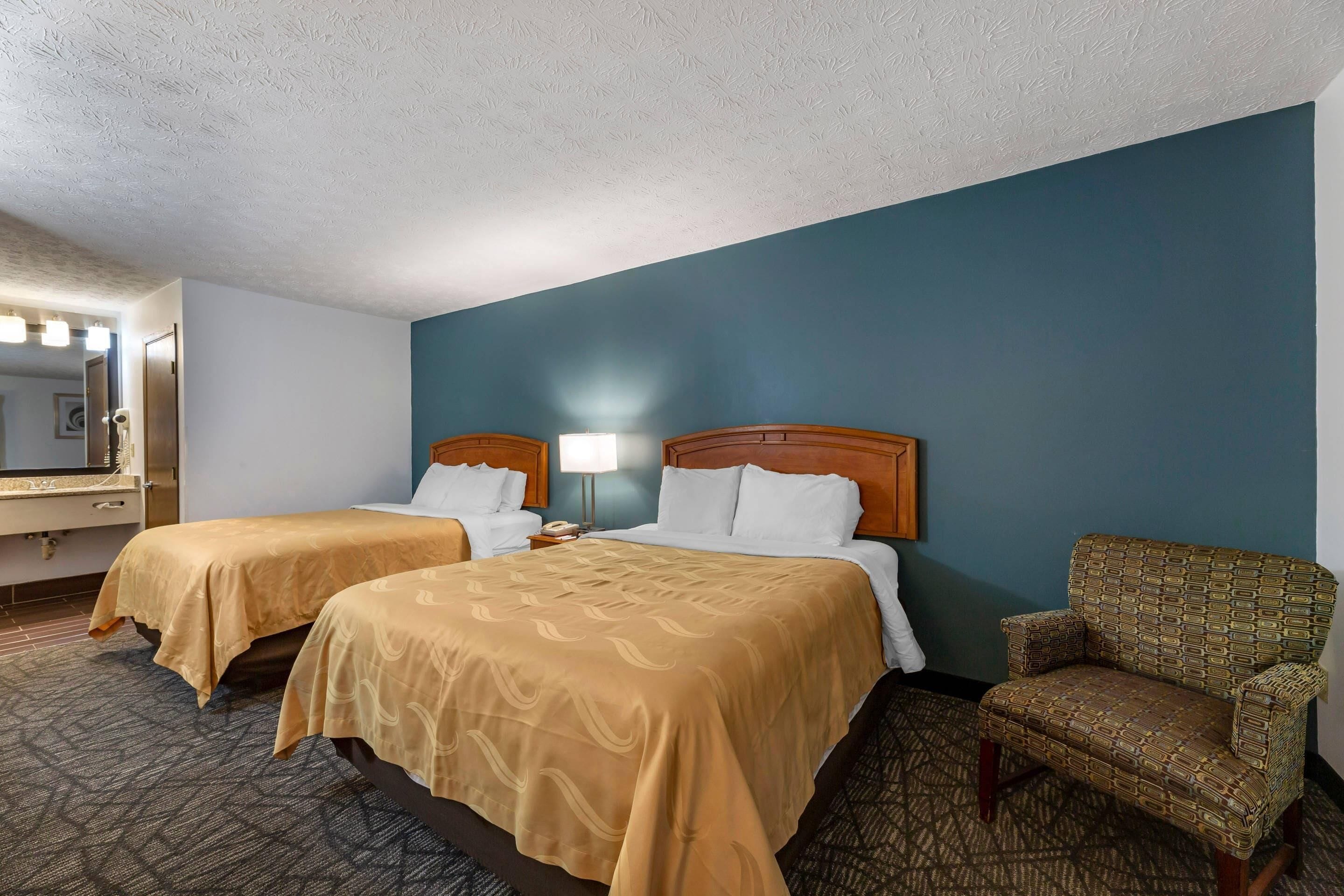 Standard Room, 2 Queen Beds, Non Smoking | Desk, laptop workspace, blackout drapes, iron/ironing board