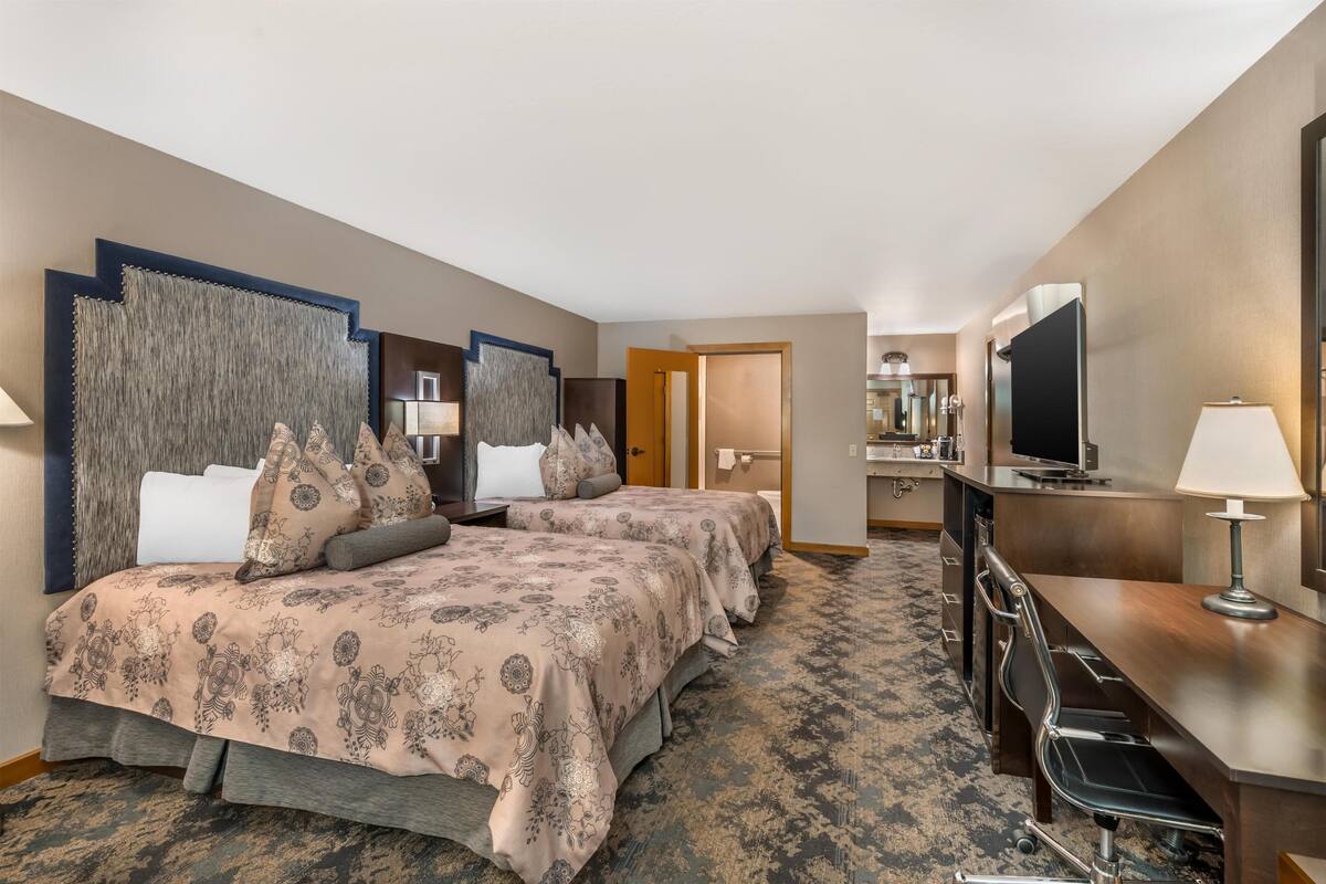 Standard Room, 2 Queen Beds, Accessible, Non Smoking | Desk, laptop workspace, blackout curtains, iron/ironing board
