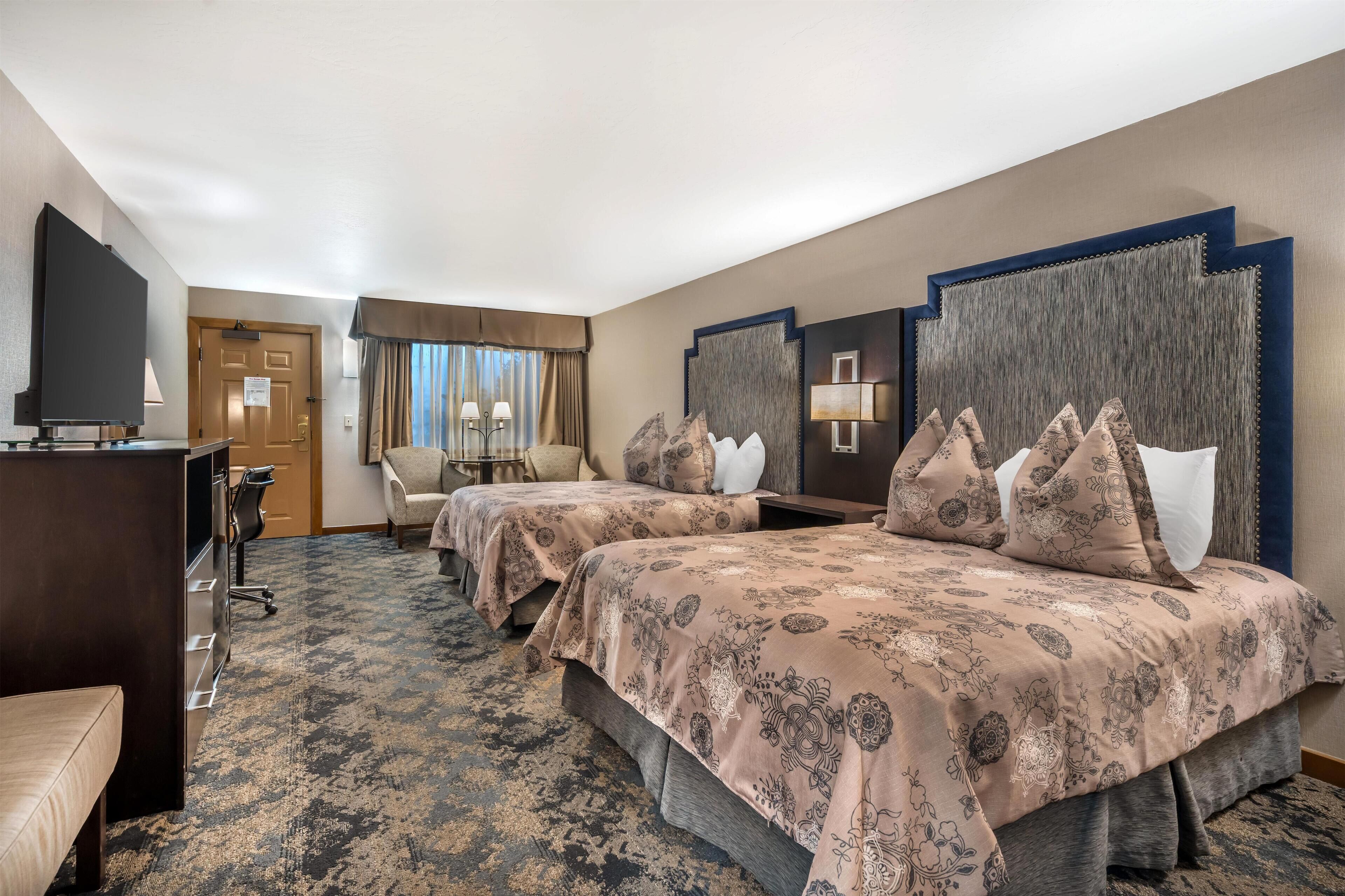 Standard Room, 2 Queen Beds, Non Smoking, Refrigerator | Desk, laptop workspace, blackout drapes, iron/ironing board