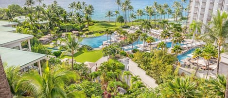 5 outdoor pools, cabanas (surcharge), pool umbrellas