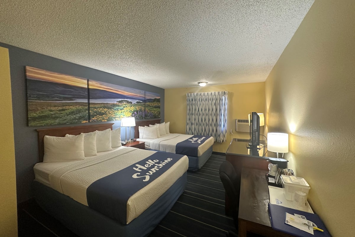 standard room, 2 queen beds, non smoking | desk, blackout curtains, iron/ironing board, free cots/infant beds