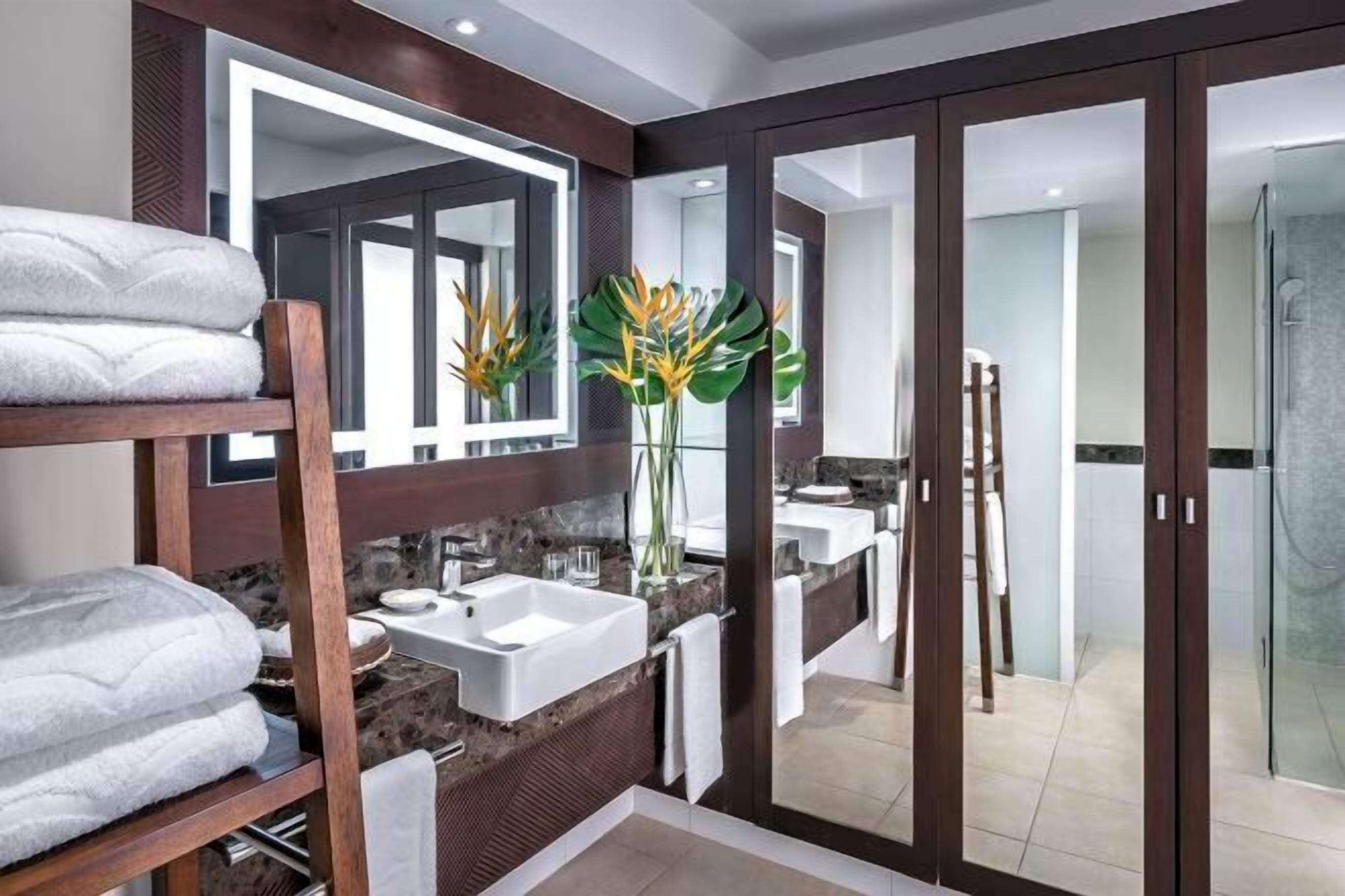 Shower, eco-friendly toiletries, hair dryer, bathrobes