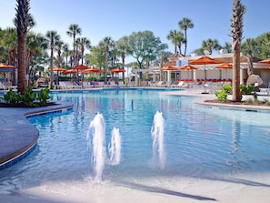 2 outdoor pools, open 8:00 AM to 8:00 PM, pool cabanas (surcharge)
