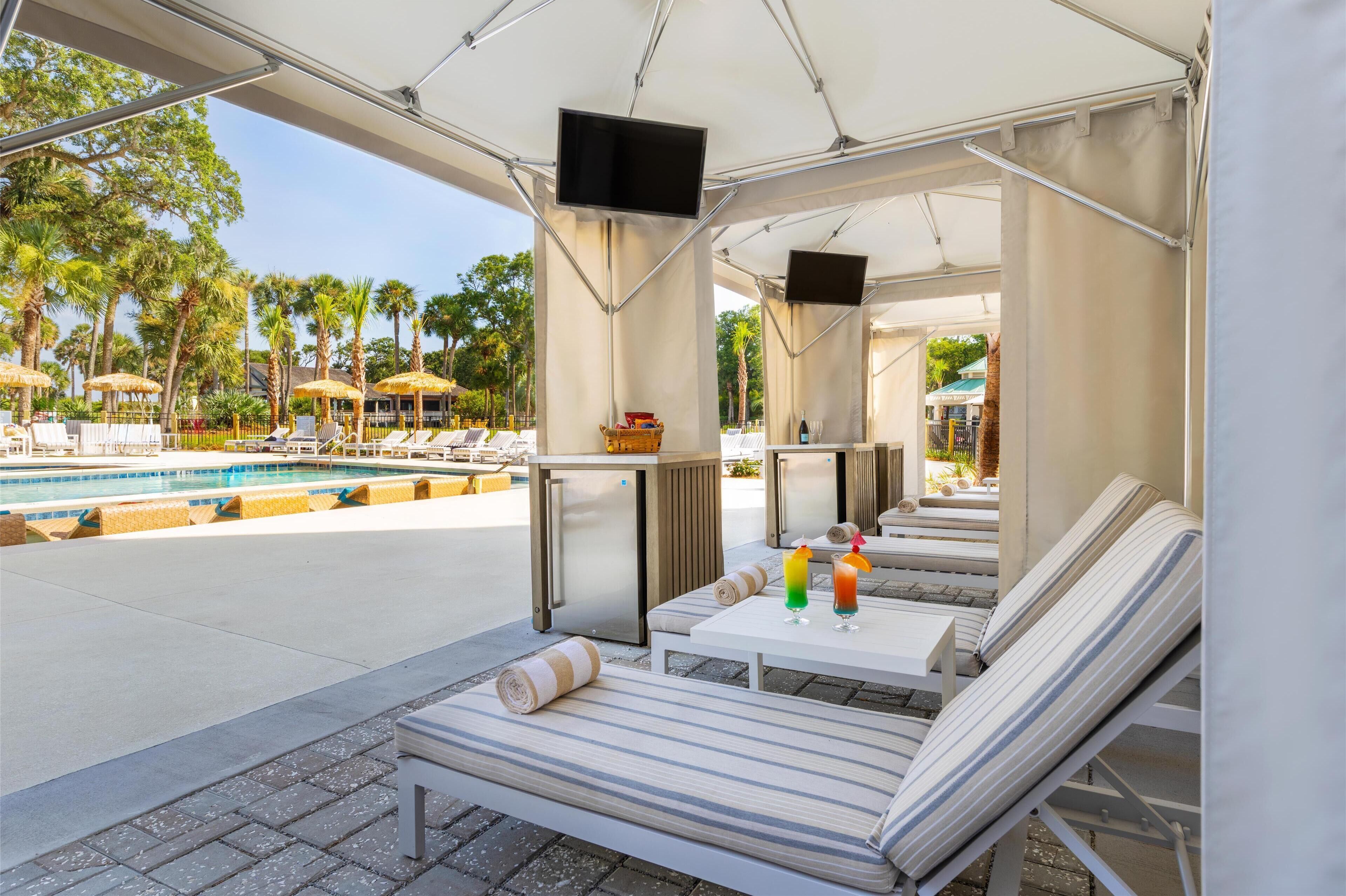 2 outdoor pools, open 8:00 AM to 8:00 PM, cabanas (surcharge)