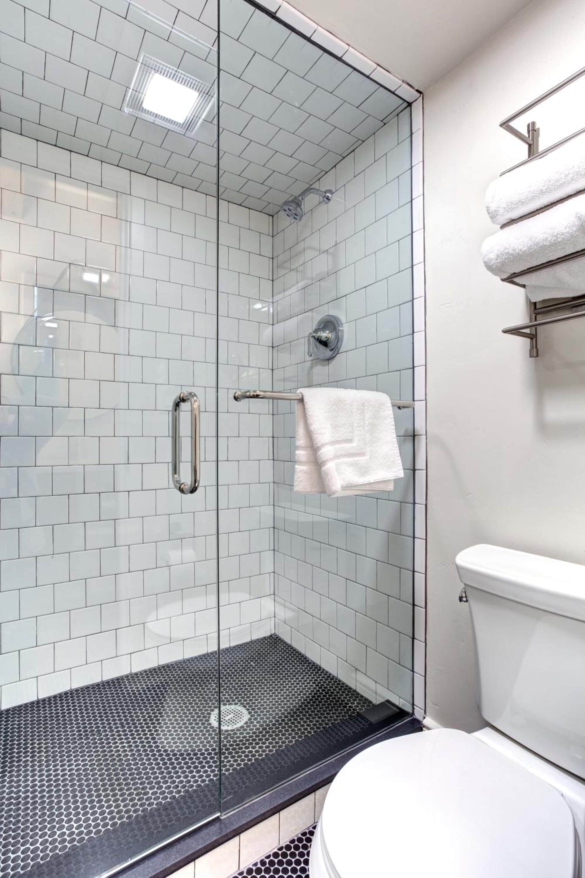 combined shower/bathtub, free toiletries, hair dryer, bathrobes